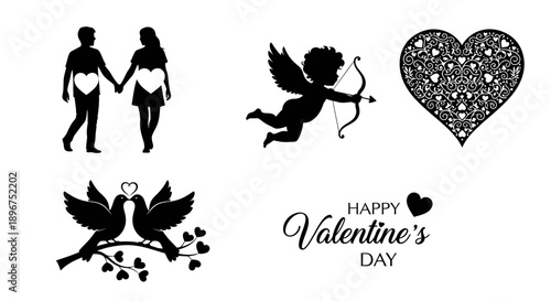 valentine s day clip art with love symbols and couple