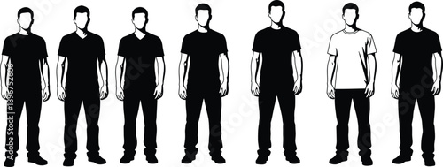 Male character silhouette set showing standing men in casual clothing in black vector style for people, fashion and character design illustration