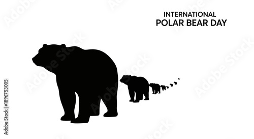 A simple, flat-style vector illustration of a polar bear and its cubs for International Polar Bear Day, symbolizing awareness and conservation.