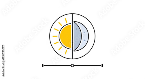 Dual solar and lunar cycle diagram with contrasting day and night phases in a split circle