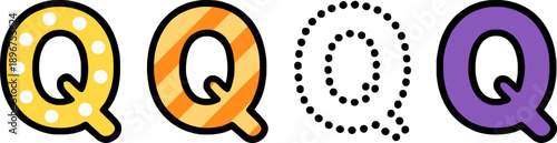 Clean uppercase letter Q in four styles, suitable for education, branding, posters, logos, and kids design