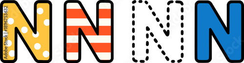 Clean uppercase letter N in four styles, suitable for education, branding, posters, logos, and kids design