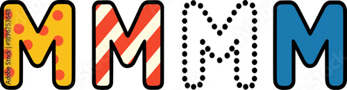 Clean uppercase letter M in four styles, suitable for education, branding, posters, logos, and kids design