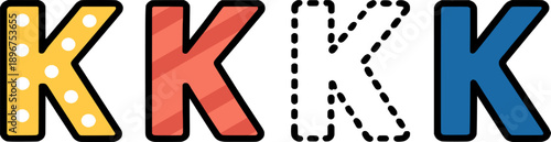 Clean uppercase letter K in four styles, suitable for education, branding, posters, logos, and kids design
