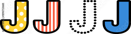 Clean uppercase letter J in four styles, suitable for education, branding, posters, logos, and kids design