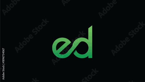 Elegant Green Gradient 'ed' Monogram Logo on Black Background. Modern Business Brand Identity Concept, Abstract Connected Letters.