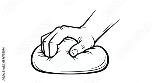 Human hand kneading a soft dough ball to show preparation and baking techniques isolated on a white background for culinary content and professional food industry marketing photography.