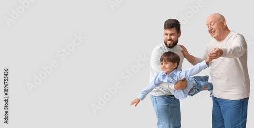 Happy man, his little son a...