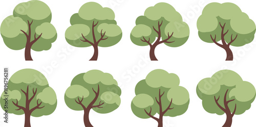 Decorative tree illustration set for nature and healthy living concepts