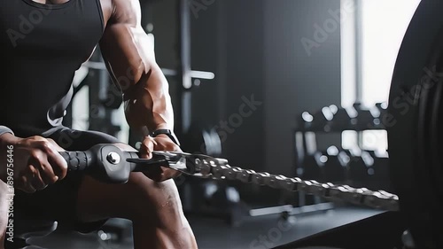 Man Exercising with Cable Machine in Gym.