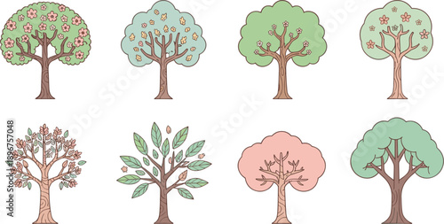Minimal botanical treeaxDecorative tree illustration set for nature and healthy living concepts vector set for eco and wellness themes
