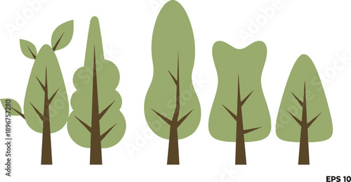 Minimal botanical tree vector set for eco and wellness themes