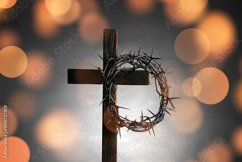 Wooden cross with crown of ...