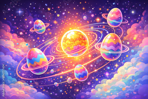 Osterei Galaxie Poster - Cooles Oster Design - Magisches Osterfest Wallpaper - Osterei Bild