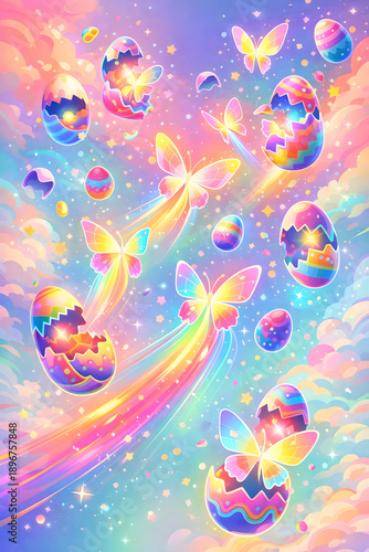 Schmetterlinge schlüpfen aus Ostereiern - Cooles Oster Design - Abstraktes Osterfest Wallpaper - Oster Fantasie Poster