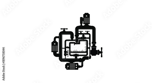 Intricate industrial pipe system with valves and gauges