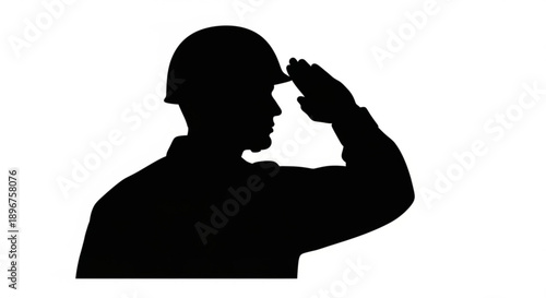 Man in military uniform salutes with right hand on forehead symbolizing respect and greeting against a plain white background