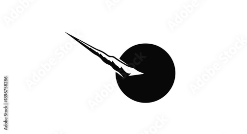 Abstract graphic icon of a dynamic streaking comet-like object passing a solid black sphere
