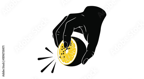 Hand squeezing a lemon, releasing fresh juice with seeds