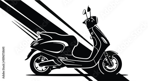 Dynamic Urban Scooter in Motion A Stylish Black and White Illustration of Speedy City Transport