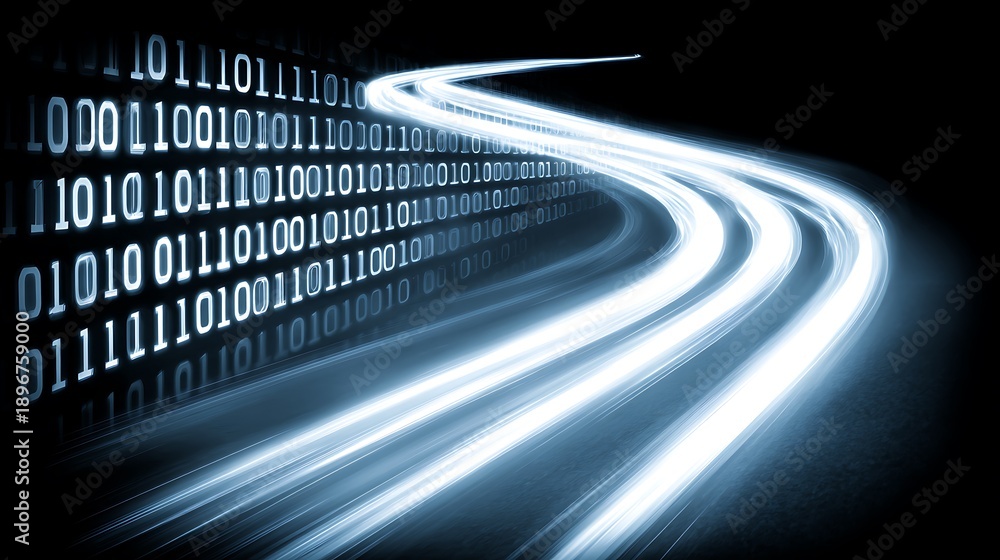 Fototapeta premium Sreaming data, binary data moving on a digital road - Digital Code road concept - 3d illustration