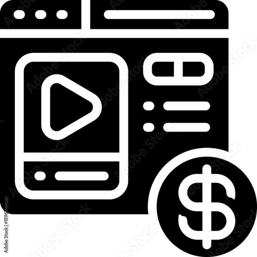 monetization glyph icon. Strong and solid vector icon for websites, mobile interfaces, presentations, and visual branding. High quality and easy to edit.