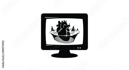 Digital representation of human heart organ on a computer monitor for health data visualization