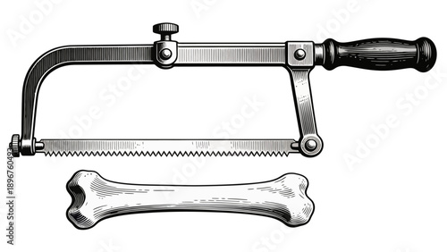 Vintage Bone Saw and Femur Illustration.