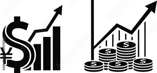 Financial growth chart with coins isolated for investment concept