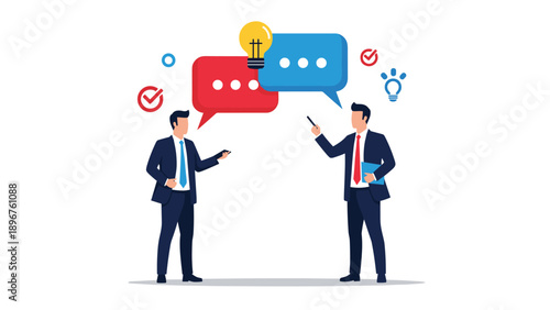 Two business professionals engaged in a productive discussion featuring innovative ideas and successful achievements.