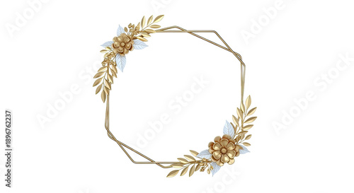 Gold Octagonal Frame with Floral and Leaf Embellishments