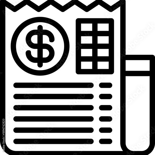 receipt line icon. Clean and minimalist vector icon for websites, mobile apps, presentations, and logos. Fully scalable and customizable for any project.