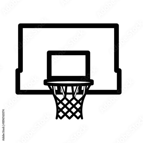 Basketball hoop and backboard, simple outline icon, isolated on white background.