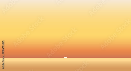 Minimalist sunset over a calm, flat horizon with warm orange and yellow gradient sky