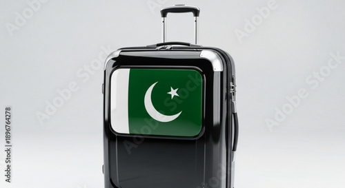 Black luggage with pakistani flag design symbolizing travel to pakistan cultural identity and adventure