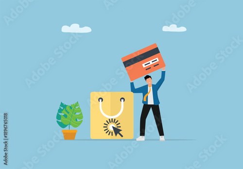 Digital Illustration of Online Shopping, E-Commerce Transaction, Credit Card Payment, Digital Marketing, Consumer Purchase, and Modern Retail Concept for Internet Business and Financial Technology Awa