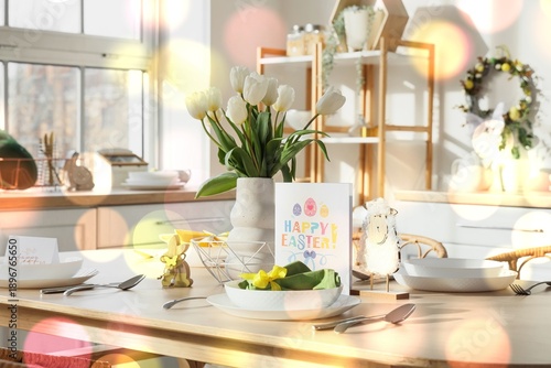 Wallpaper Mural Easter table setting with tulips and greeting card in kitchen Torontodigital.ca