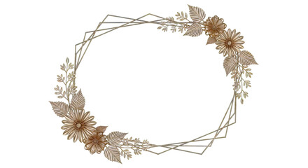 Golden Floral Geometric Frame with Daisy Flowers and Leaves