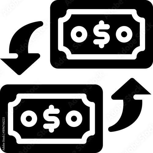 money exchange glyph icon. Strong and solid vector icon for websites, mobile interfaces, presentations, and visual branding. High quality and easy to edit.