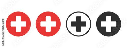 Red cross icon set, healthcare and medical sign, first aid abstract vector illustration.