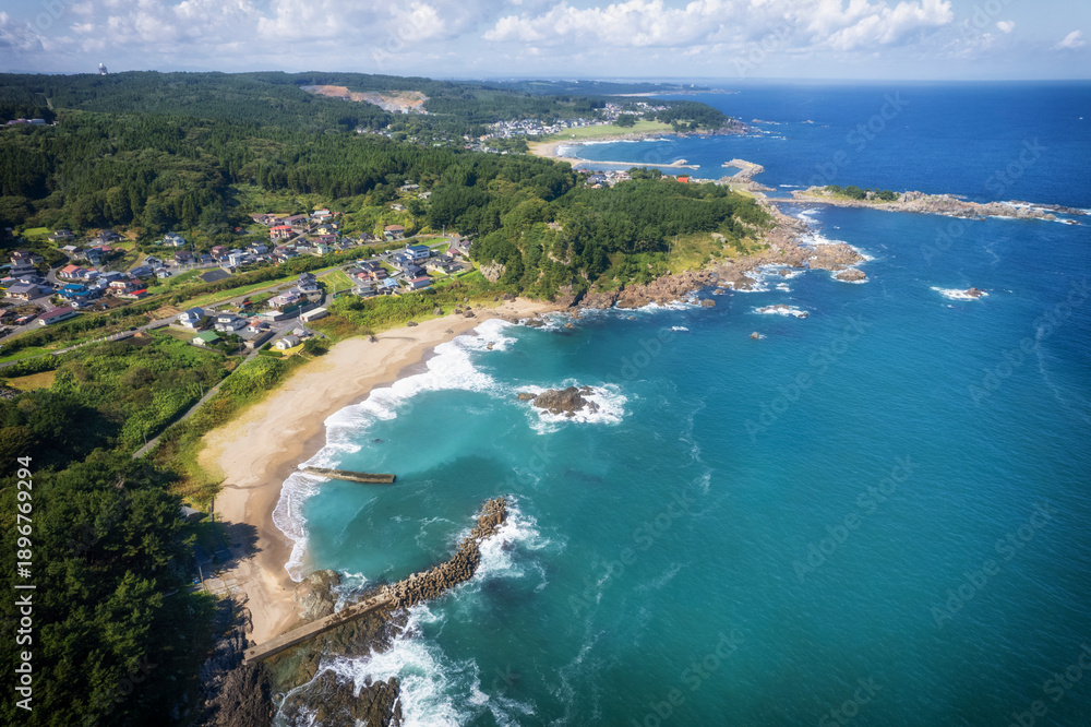 Fototapeta premium Aerial view of the Tanesashi Coast in Hachinohe City, Aomori Prefecture, Japan.