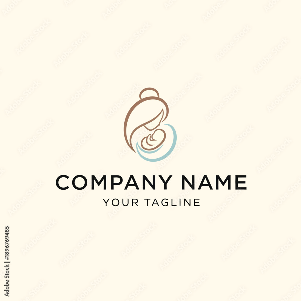 Fototapeta premium Mother holding baby logo design simple line art.