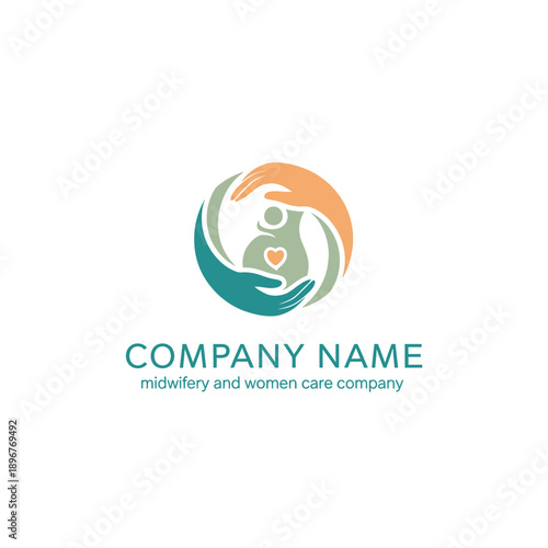 Midwifery and Women Care Company Logo with Pregnant Woman and Hands.