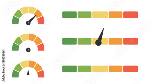 Scale icon with circle bar, measurement gauge, indicator for temperature and energy.