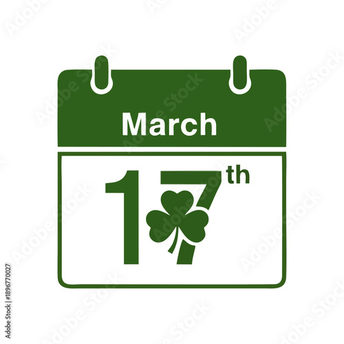 Green calendar icon marking March 17th with a shamrock on a white background.