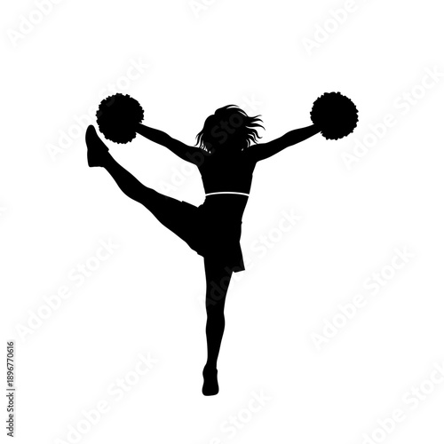 Silhouette of a cheerleader in motion with pom-poms