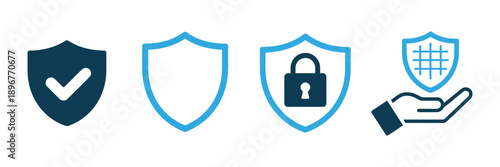 Security and protection icon set, cyber security symbols, padlock checkmark shield vector.