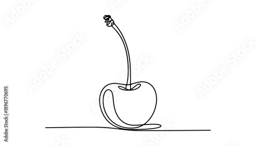 One continuous line illustration of an Cherry, isolated on white background.