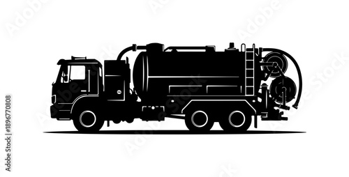 Black Silhouette Vacuum Truck Vector Illustration