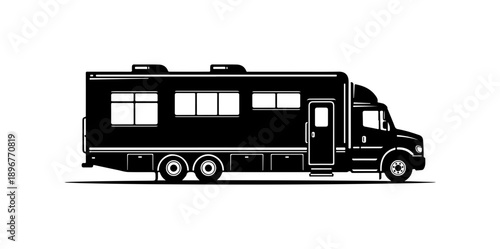 Modern Black Silhouette Motorhome Vector Illustration